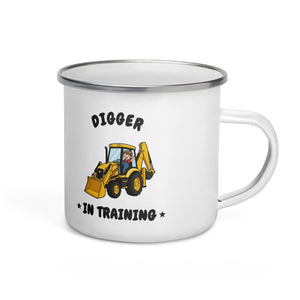 Furrow & Fields Kids Enamel Mug Digger in Training JCB 3CX | Kids Enamel Mug Quality Farmers Merch