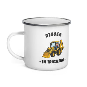 Furrow & Fields Kids Enamel Mug Digger in Training JCB 3CX | Kids Enamel Mug Quality Farmers Merch