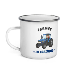 Furrow & Fields Kids Enamel Mug Farmer in Training New Holland TM 155 | Kids Enamel Mug Quality Farmers Merch