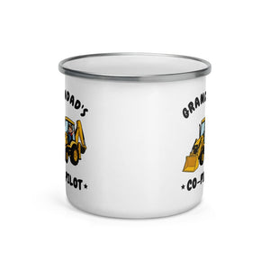 Furrow & Fields Kids Enamel Mug Grandad's Co-Pilot JCB 3CX | Kids Enamel Mug Quality Farmers Merch