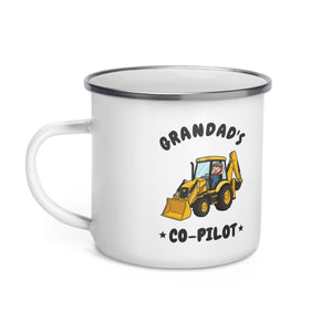 Furrow & Fields Kids Enamel Mug Grandad's Co-Pilot JCB 3CX | Kids Enamel Mug Quality Farmers Merch