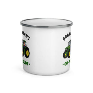 Furrow & Fields Kids Enamel Mug Grandad's Co-Pilot John Deere 6R 250 | Kids Enamel Mug Quality Farmers Merch