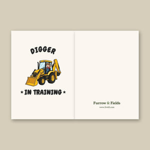 Furrow & Fields Kids Greeting Card Digger in Training JCB 3CX | Kids Greeting Card Quality Farmers Merch