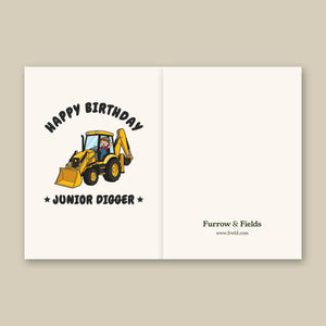 Furrow & Fields Kids Greeting Card Happy Birthday Junior Digger JCB 3CX | Kids Greeting Card Quality Farmers Merch
