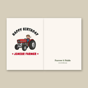 Furrow & Fields Kids Greeting Card Happy Birthday Junior Farmer Massey Ferguson 135 | Kids Greeting Card Quality Farmers Merch