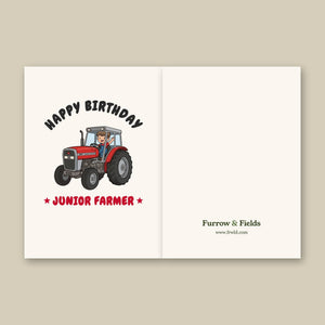 Furrow & Fields Kids Greeting Card Happy Birthday Junior Farmer Massey Ferguson 390T | Kids Greeting Card Quality Farmers Merch