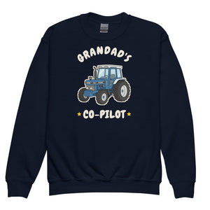 Furrow & Fields Kids Premium Sweatshirt Navy / XS Grandad's Co-Pilot Ford 7810 | Kids Premium Sweatshirt Quality Farmers Merch