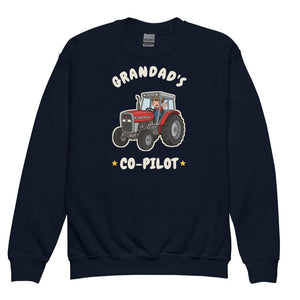 Furrow & Fields Kids Premium Sweatshirt Navy / XS Grandad's Co-Pilot Massey Ferguson 390T | Kids Premium Sweatshirt Quality Farmers Merch