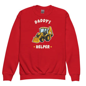 Furrow & Fields Kids Premium Sweatshirt Red / XS Daddy's Helper JCB 3CX | Kids Premium Sweatshirt Quality Farmers Merch