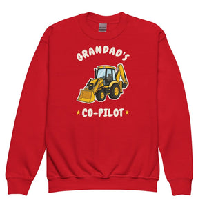 Furrow & Fields Kids Premium Sweatshirt Red / XS Grandad's Co-Pilot JCB 3CX | Kids Premium Sweatshirt Quality Farmers Merch