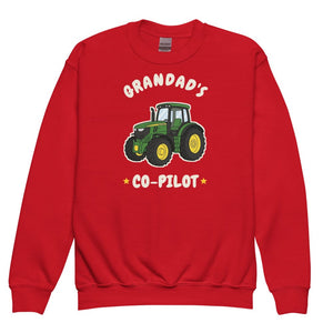 Furrow & Fields Kids Premium Sweatshirt Red / XS Grandad's Co-Pilot John Deere 6R 250 | Kids Premium Sweatshirt Quality Farmers Merch