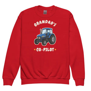 Furrow & Fields Kids Premium Sweatshirt Red / XS Grandad's Co-Pilot New Holland TM 155 | Kids Premium Sweatshirt Quality Farmers Merch