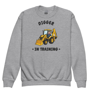 Furrow & Fields Kids Premium Sweatshirt Sport Grey / XS Digger in Training JCB 3CX | Kids Premium Sweatshirt Quality Farmers Merch