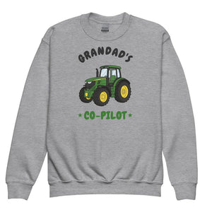 Furrow & Fields Kids Premium Sweatshirt Sport Grey / XS Grandad's Co-Pilot John Deere 6R 250 | Kids Premium Sweatshirt Quality Farmers Merch