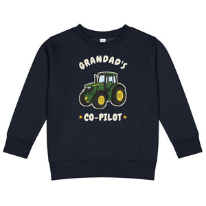 Furrow & Fields Kids Sweatshirt Navy / 2 Grandad's Co-Pilot John Deere 6R 250 | Kids Sweatshirt Quality Farmers Merch