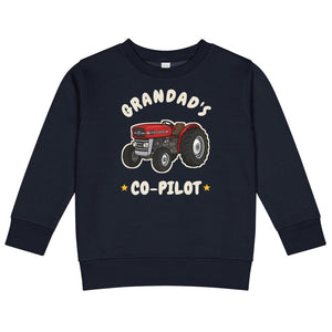 Furrow & Fields Kids Sweatshirt Navy / 2 Grandad's Co-Pilot Massey Ferguson 135 | Kids Sweatshirt Quality Farmers Merch