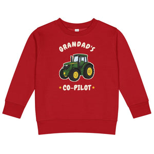 Furrow & Fields Kids Sweatshirt Red / 2 Grandad's Co-Pilot John Deere 6R 250 | Kids Sweatshirt Quality Farmers Merch