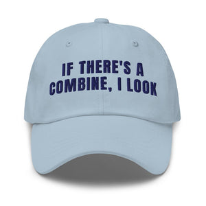 Furrow & Fields Light Blue If There's a Combine, I Look | Classic Dad Hat Quality Farmers Merch