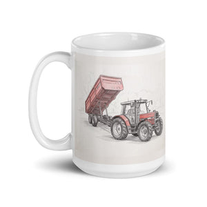 Furrow & Fields Massey Ferguson 6180 Pencil Sketch | White Glossy Mug Quality Farmers Merch