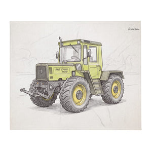 Furrow & Fields Mercedes-Benz MB-trac 1100 Pencil Sketch | Throw Blanket Quality Farmers Merch