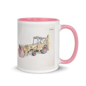 Furrow & Fields Pink / 11 oz JCB 3C II Pencil Sketch | Mug with Color Inside Quality Farmers Merch