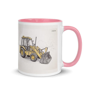 Furrow & Fields Pink / 11 oz JCB 3CX Sitemaster Plus Pencil Sketch | Mug with Color Inside Quality Farmers Merch