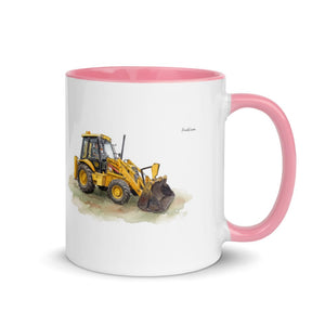 Furrow & Fields Pink / 11 oz JCB 3CX Sitemaster Plus Watercolor | Mug with Color Inside Quality Farmers Merch
