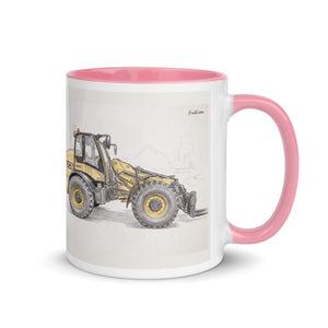 Furrow & Fields Pink / 11 oz JCB TM420 Pencil Sketch | Mug with Color Inside Quality Farmers Merch