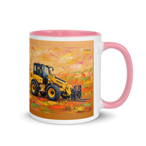Furrow & Fields Pink / 11 oz JCB TM420 Splash Art | Mug with Color Inside Quality Farmers Merch