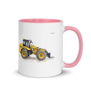 Furrow & Fields Pink / 11 oz JCB TM420 Watercolor | Mug with Color Inside Quality Farmers Merch