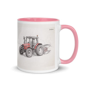 Furrow & Fields Pink / 11 oz Massey Ferguson 6255 Pencil Sketch | Mug with Color Inside Quality Farmers Merch