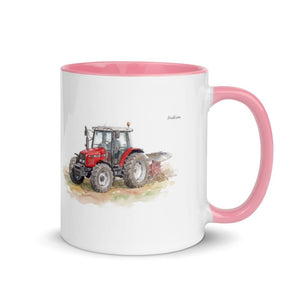 Furrow & Fields Pink / 11 oz Massey Ferguson 6255 Watercolor | Mug with Color Inside Quality Farmers Merch