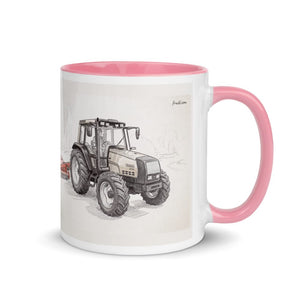 Furrow & Fields Pink / 11 oz Valtra 6750 Pencil Sketch | Mug with Color Inside Quality Farmers Merch