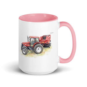 Furrow & Fields Pink Case IH Maxxum MXM130 Watercolor | 15 oz Mug with Color Inside Quality Farmers Merch