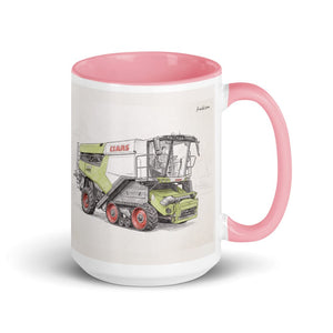 Furrow & Fields Pink CLAAS Lexion 8600 TerraTrac Pencil Sketch | 15 oz Mug with Color Inside Quality Farmers Merch