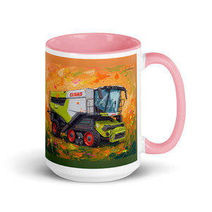 Furrow & Fields Pink CLAAS Lexion 8600 TerraTrac Splash Art | 15 oz Mug with Color Inside Quality Farmers Merch
