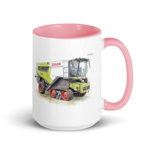 Furrow & Fields Pink CLAAS Lexion 8600 TerraTrac Watercolor | 15 oz Mug with Color Inside Quality Farmers Merch
