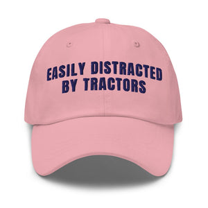 Furrow & Fields Pink Easily Distracted By Tractors | Classic Dad Hat Quality Farmers Merch