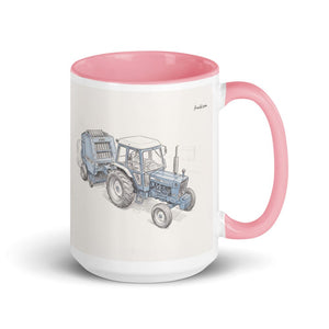 Furrow & Fields Pink Ford 7600 Pencil Sketch | 15 oz Mug with Color Inside Quality Farmers Merch