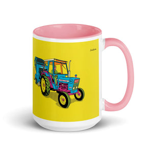 Furrow & Fields Pink Ford 7600 Pop Art | 15 oz Mug with Color Inside Quality Farmers Merch