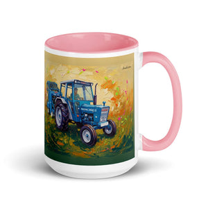 Furrow & Fields Pink Ford 7600 Splash Art | 15 oz Mug with Color Inside Quality Farmers Merch