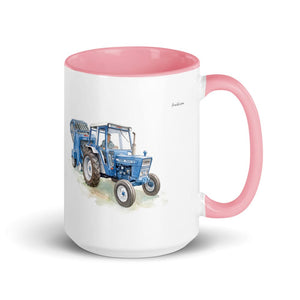 Furrow & Fields Pink Ford 7600 Watercolor | 15 oz Mug with Color Inside Quality Farmers Merch