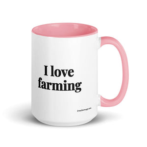 Furrow & Fields Pink I Love Farming | 15 oz Mug with Color Inside Quality Farmers Merch