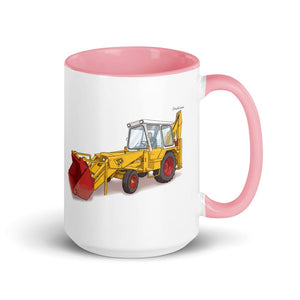 Furrow & Fields Pink JCB 3C II | 15 oz Mug with Color Inside Quality Farmers Merch
