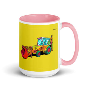Furrow & Fields Pink JCB 3C II Pop Art | 15 oz Mug with Color Inside Quality Farmers Merch