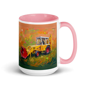 Furrow & Fields Pink JCB 3C II Splash Art | 15 oz Mug with Color Inside Quality Farmers Merch