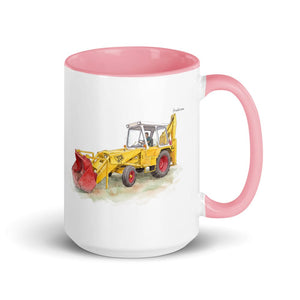 Furrow & Fields Pink JCB 3C II Watercolor | 15 oz Mug with Color Inside Quality Farmers Merch