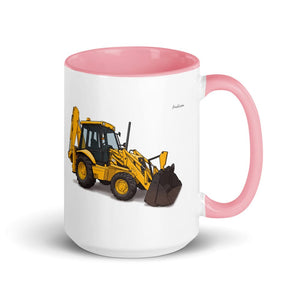 Furrow & Fields Pink JCB 3CX Sitemaster Plus | 15 oz Mug with Color Inside Quality Farmers Merch
