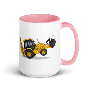 Furrow & Fields Pink JCB 3CX Sitemaster SRS | 15 oz Mug with Color Inside Quality Farmers Merch