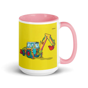 Furrow & Fields Pink JCB 4D II Pop Art | 15 oz Mug with Color Inside Quality Farmers Merch